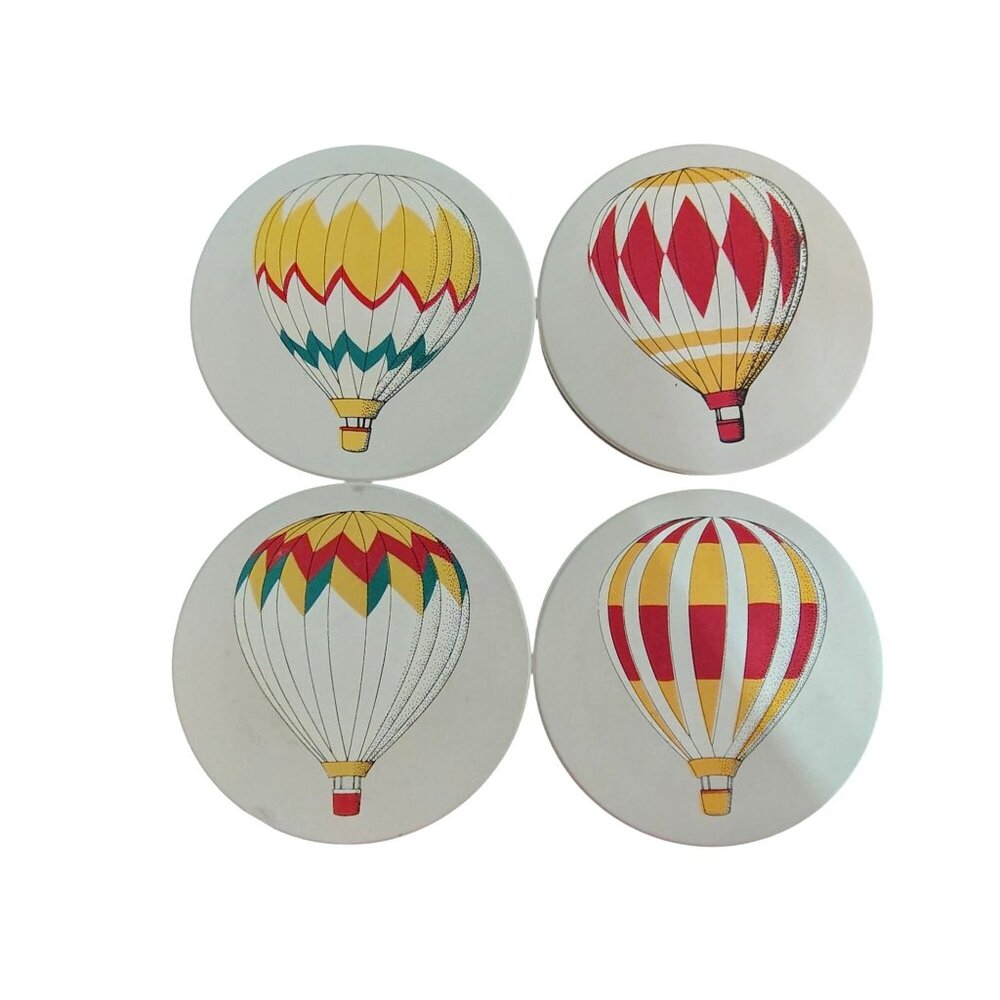 4 Vintage CoasterStone Coasters, Hot Air Balloon, in Box, READ